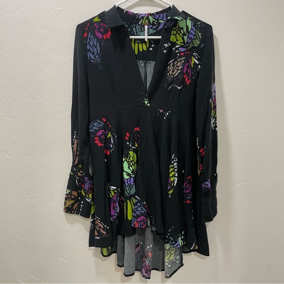 Free People Medium Field of Butterflies Tunic Dress Top High Low Black - Picture 7 of 16
